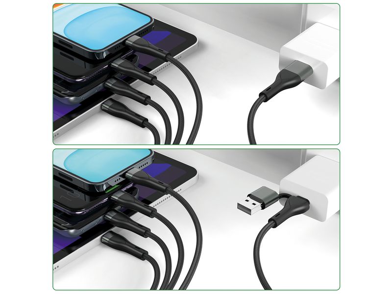 4smarts USB-C/A Multi-Ladekabel 4in2 1.2 m, Schwarz USB-C/A Multi-Ladekabel 4in2 1.2m, schwarz
