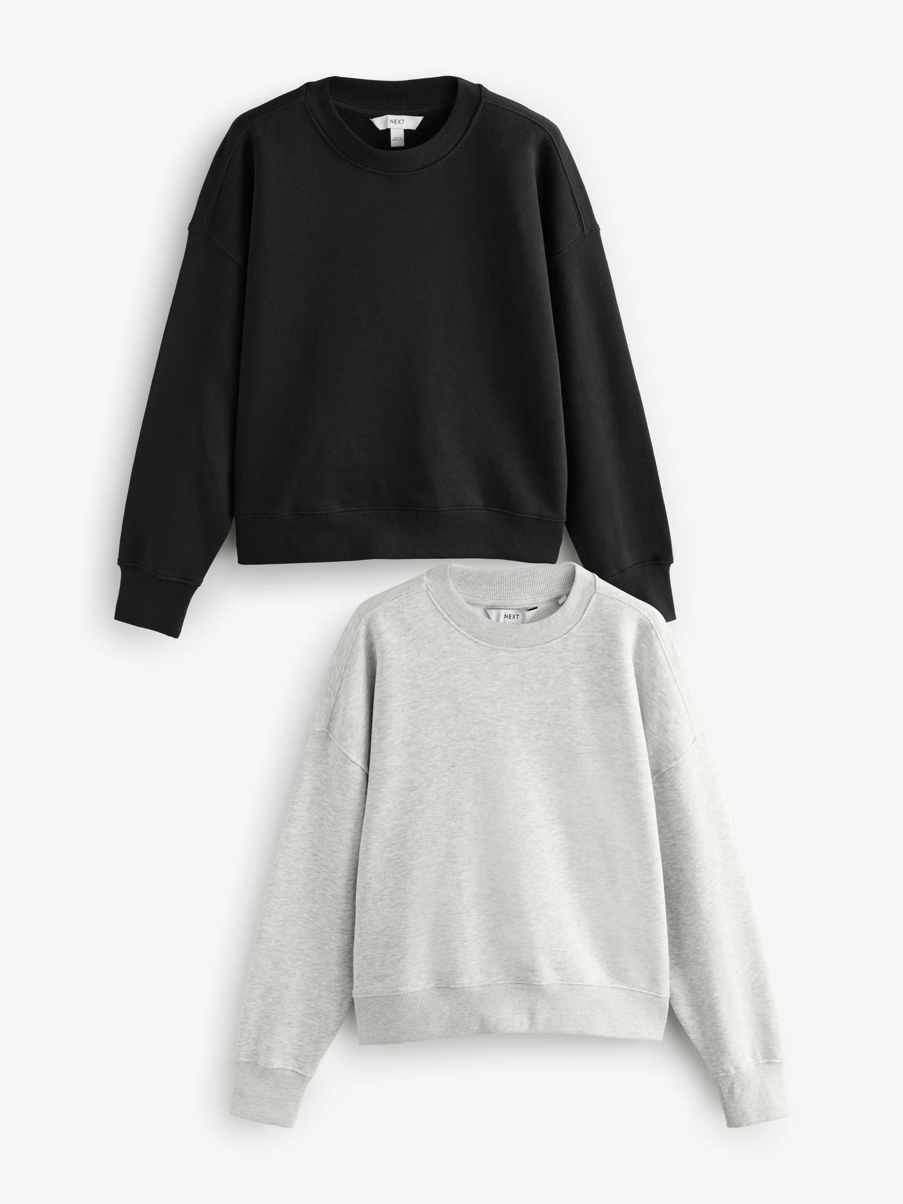 Zwart/grijs - Supersoft Peached Essentials sweatshirts met ronde hals en naaddetail verpakking van 2
