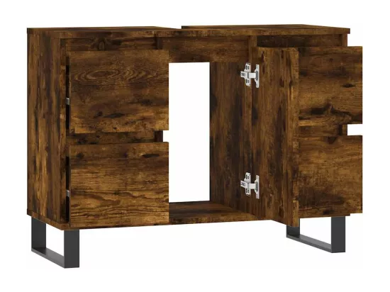 Armoire salle de bain chêne fumé 80x33x60cm bois d'ingénierie