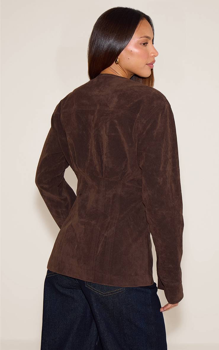 Chocolat Veste Tall En Faux Suède À Taille Cintrée Avec Boutons Recouverts