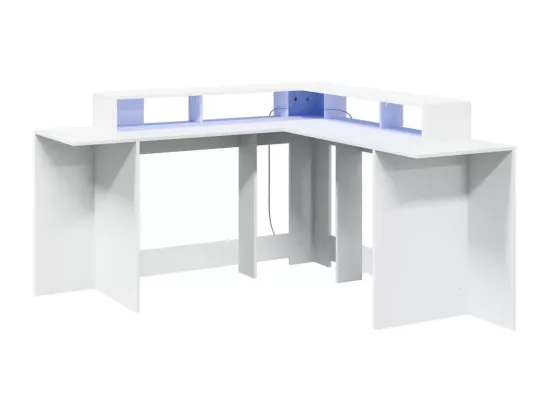 Bureau avec lumières LED blanc 152x152x91 cm bois d'ingénierie