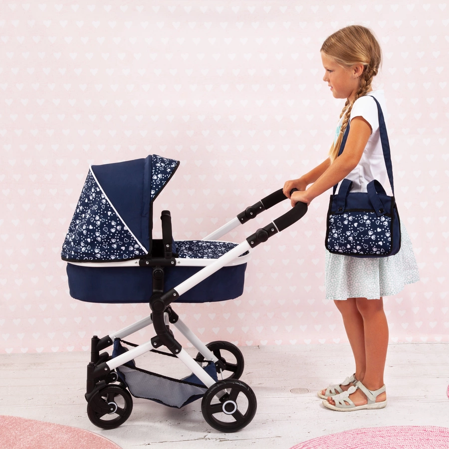 bayer Design Kombi-Puppenwagen Neo Vario blau mit Herzen