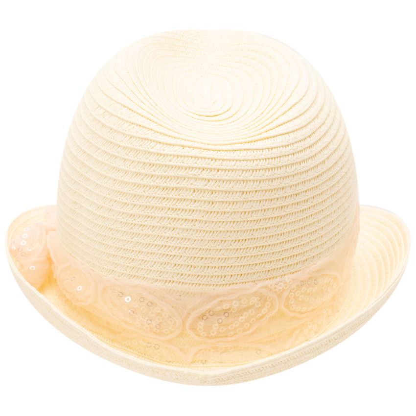 Chapeau trilby en paille avec galon à sequins pour fille - Rose