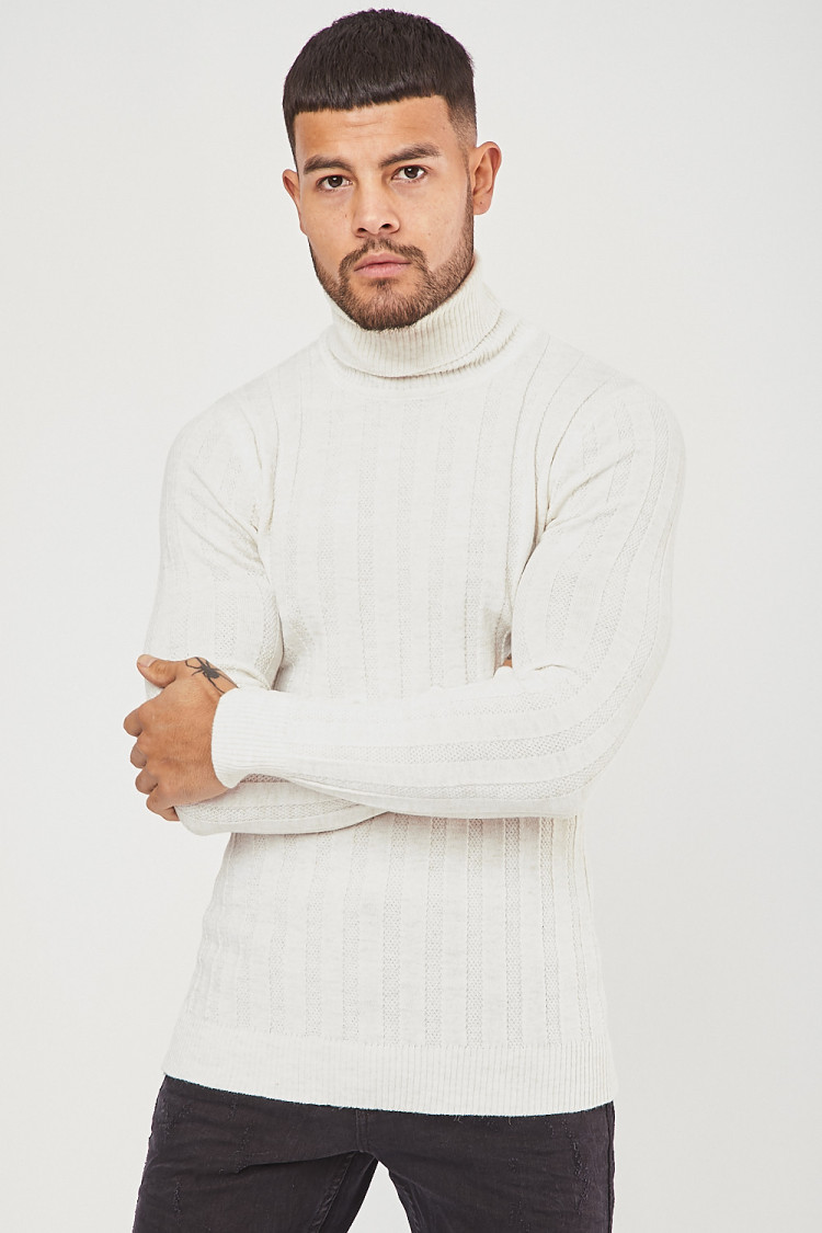 Pull col roulé écru en maille