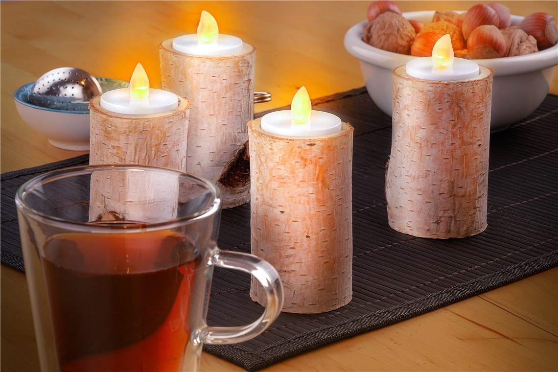 (4er Set) Flackernde LED Teelichter Deko Kerzen Home Stimmungsleuchte (inkl. CR2032 Batterien) - Warmweiss