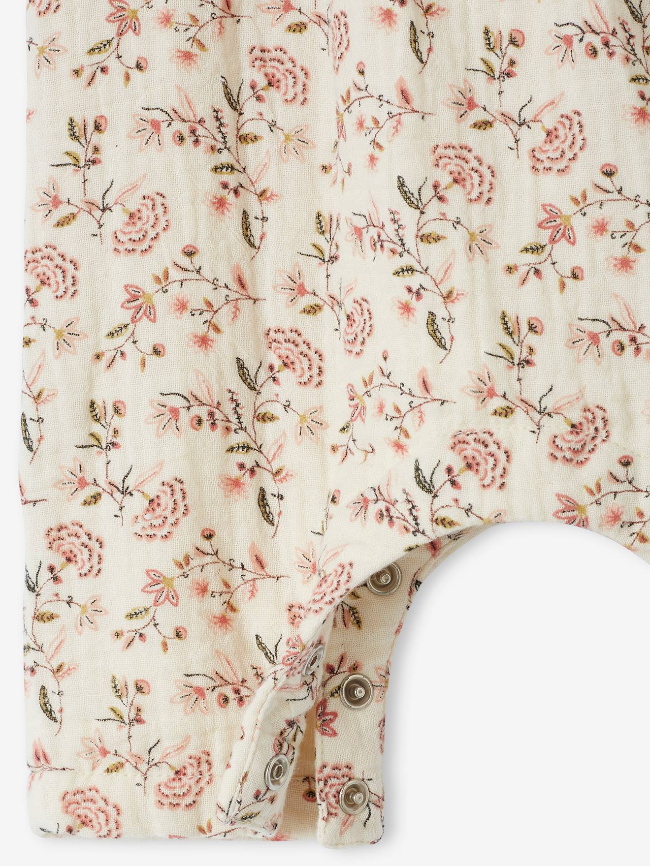 Macacão de chiffon de algodão cru com babados para bebê