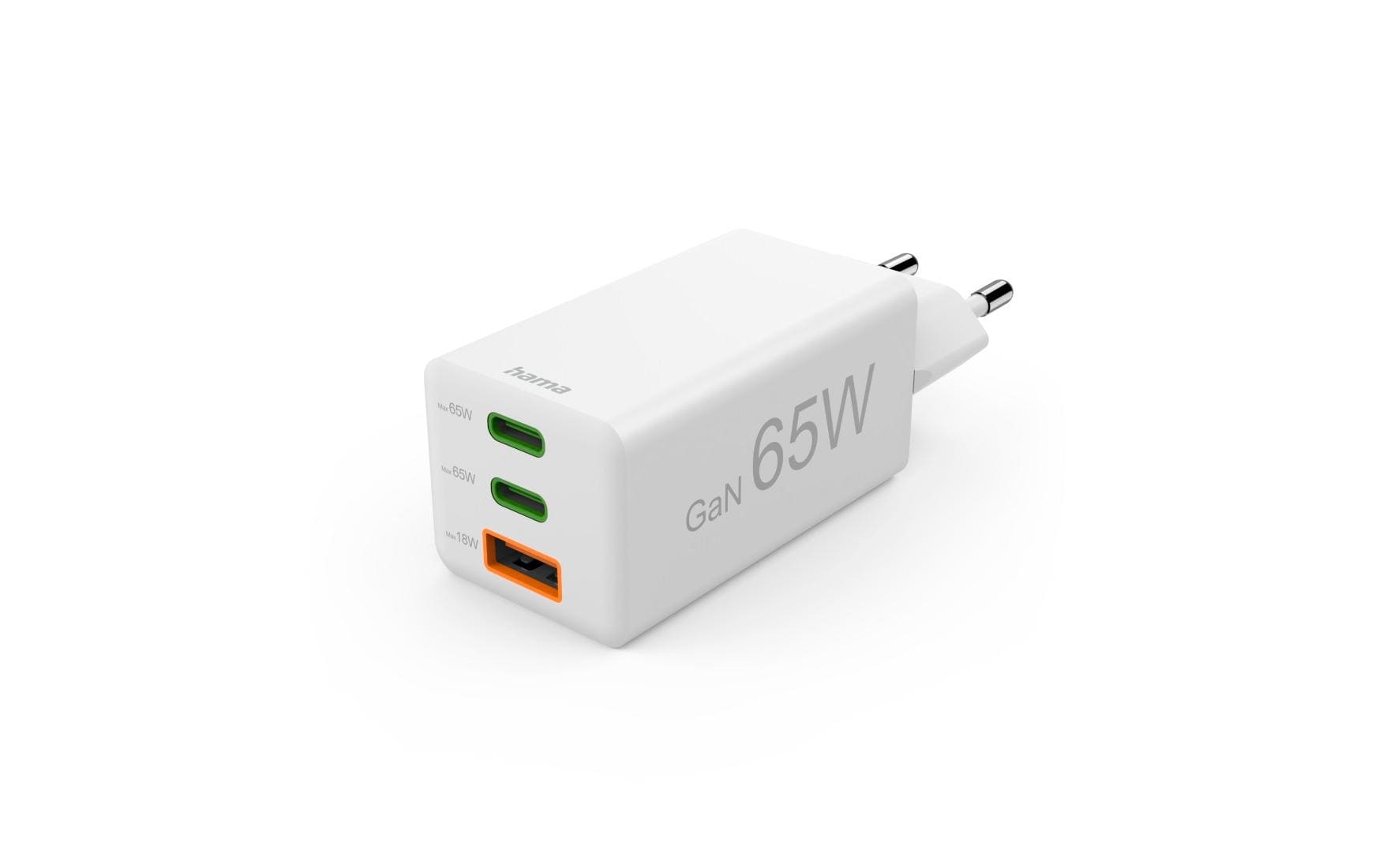 USB-Wandladegerät Gan charger 2x USB-A USB-C 65 W WeissSchnellladegerät mit 1x USB-C und 2x USB-A