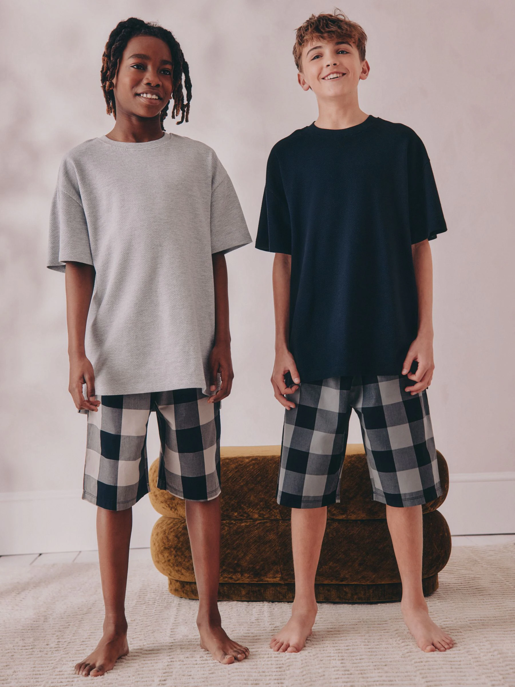 Zwart/grijs - 2 Pack Geweven Ruit Oversized Pyjama's (3-16jr)