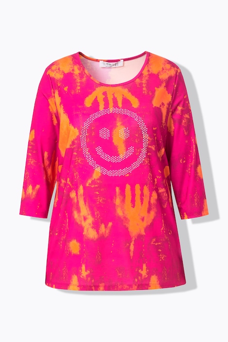 T-Shirt, Straight Fit, Smiley, Batik-Muster