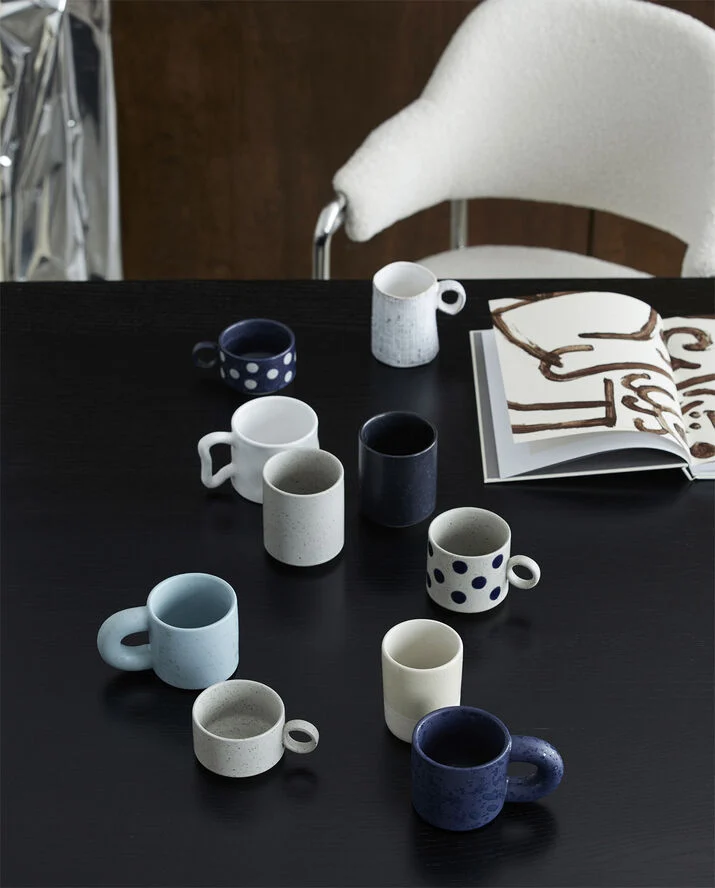 Nordal GRAINY tea cup w. handle, dark blue/sand