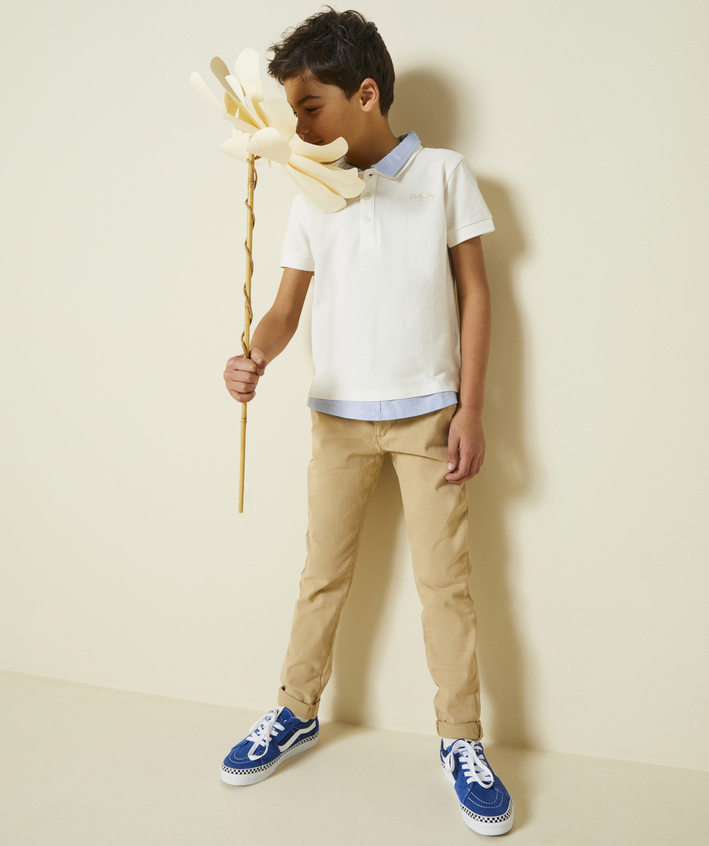 PANTALON CHINO GARÇON EN FIBRES RECYCLÉES BEIGE