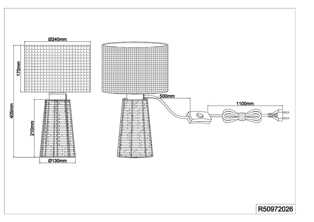 Retrofit Tischlampe Straw braun 24cm 40,5 cm Rattan Schnurschalter