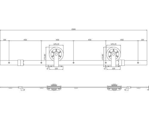 Intersteel 200 cm Wheel Top schuifdeursysteem, zwart