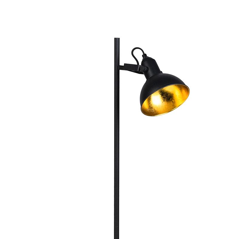 Industriële vloerlamp zwart met goud 1-lichts - Tommy