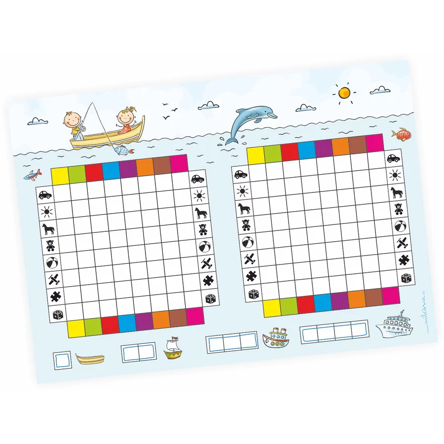 Nikima Papeterie 2er Set A5 Spielblock Schiffe versenken JUNIOR KIDS Reisespiel Flottenmanöver bunt