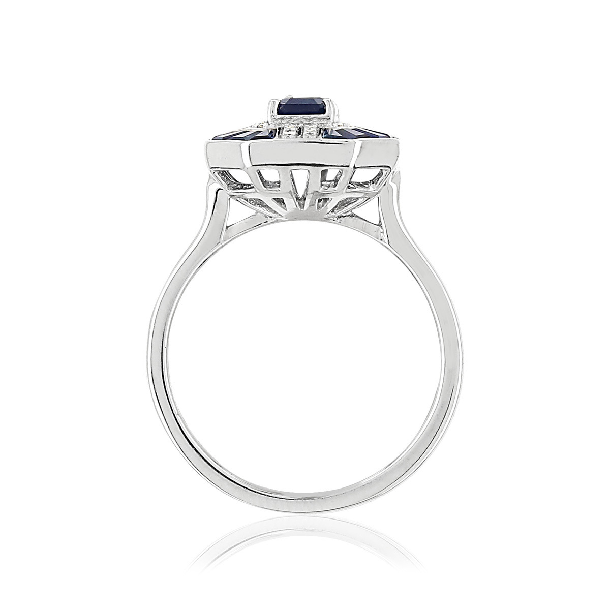 Bague or 750 blanc rectangulaire saphirs et diamants