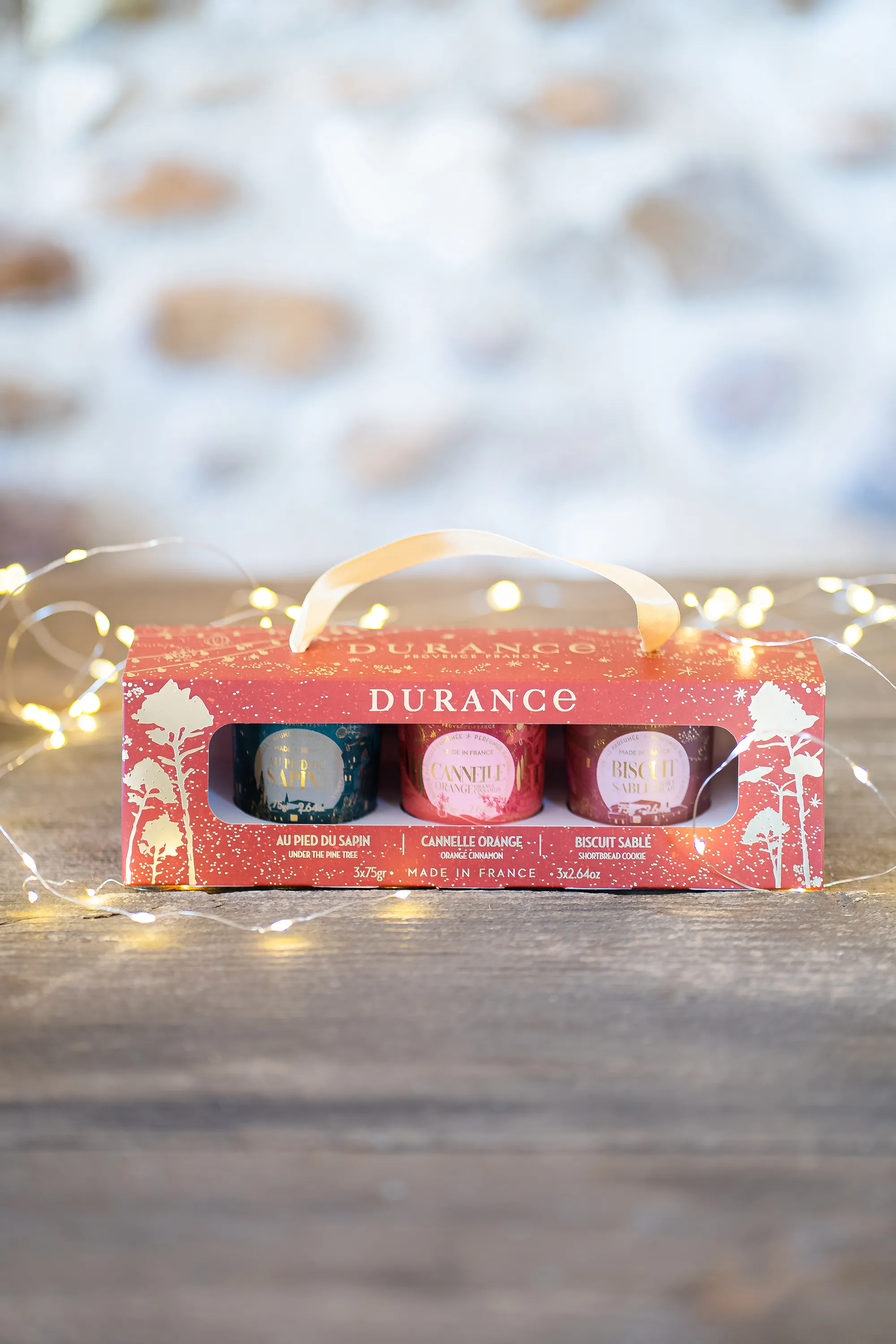 Durance Coffret de 3 bougies parfumées Au pied du sapin, Cannelle Orange & Biscuit-225 g