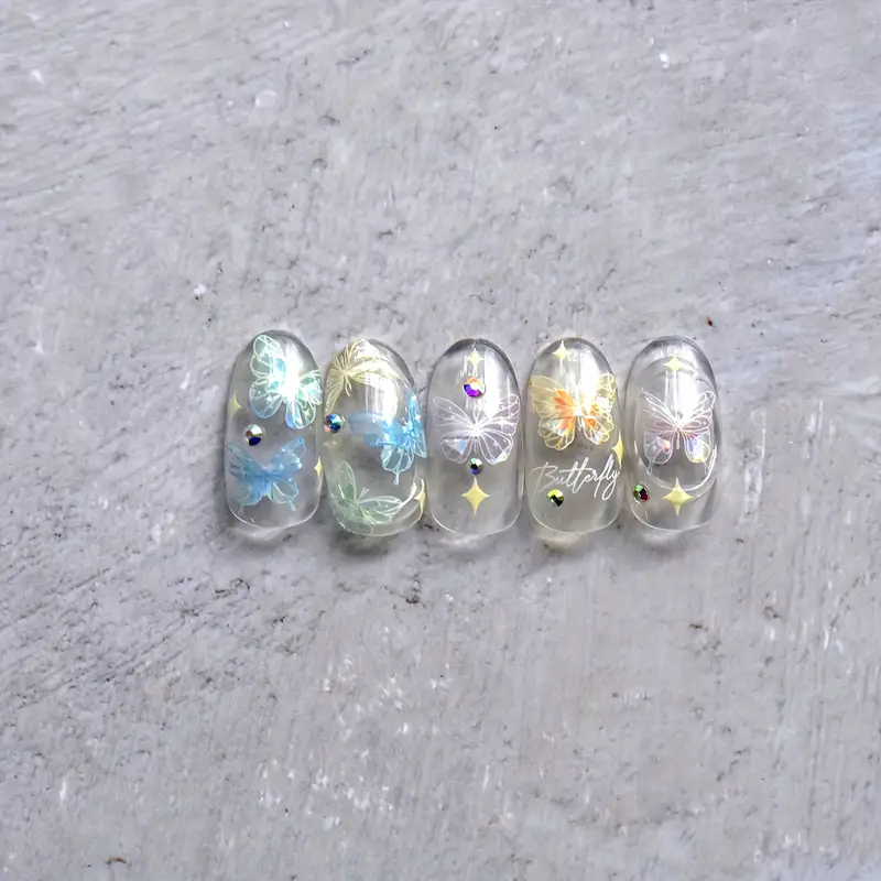 (82-tlg. Set) Nagel Sticker Nail Art Tattoo Selbstklebende Aufkleber Schmetterlinge - Bunt