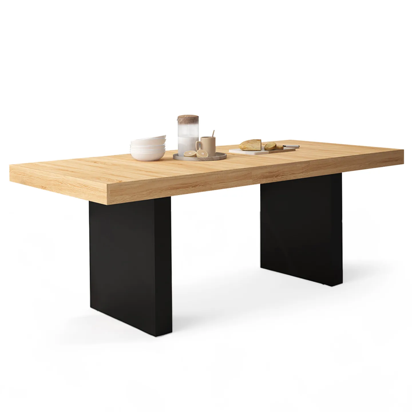 Table à manger extensible rectangle VITO 6-10 personnes bois et noir 160-200 cm