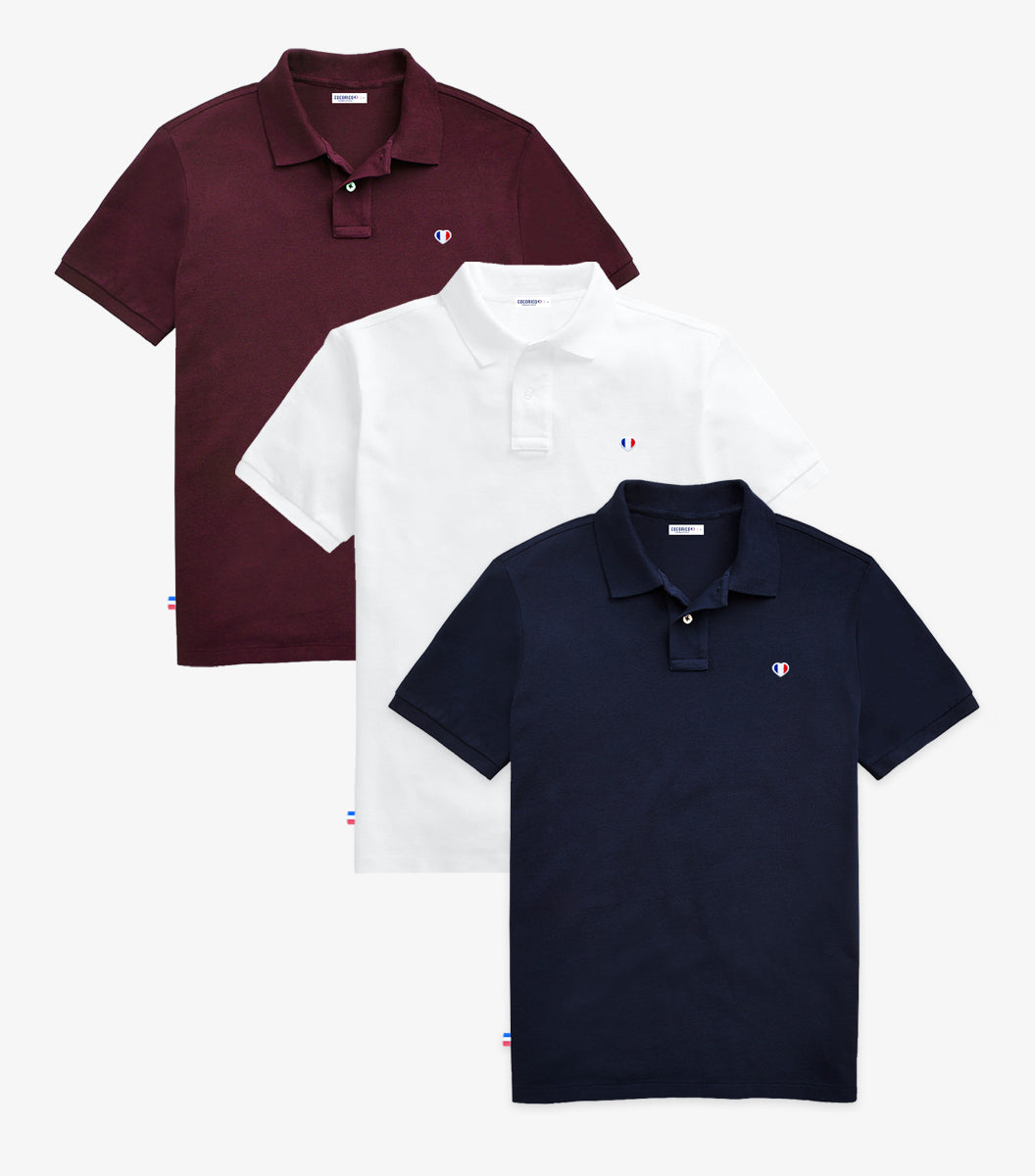 Polo Homme x3 - Pack blanc/marine/Bordeaux