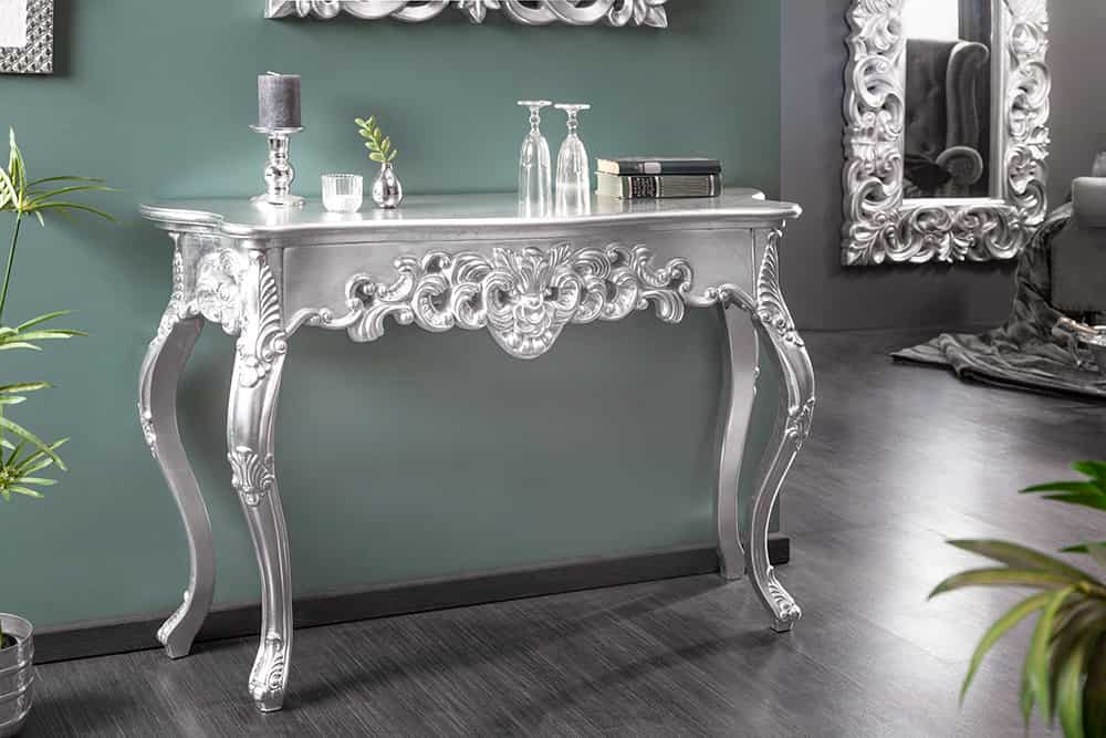 Elegante Konsole VENICE 110cm silber Barock Design Anrichte handgearbeitet