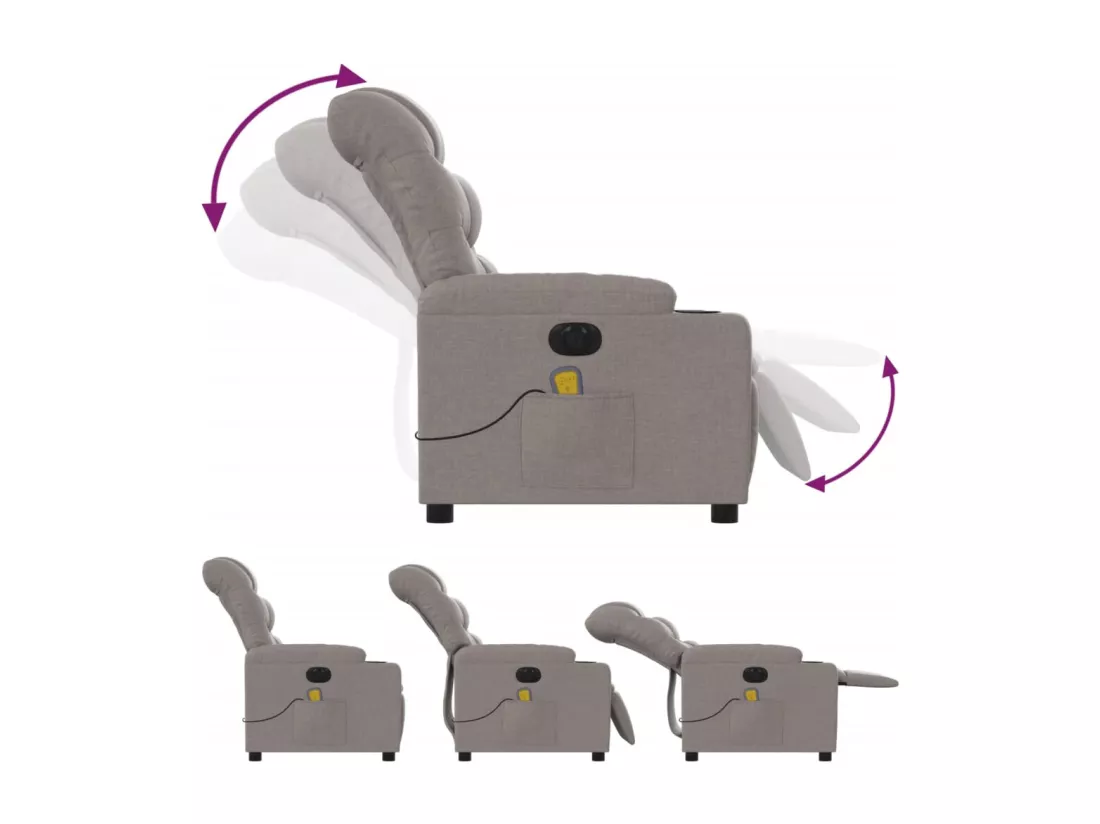 Fauteuil massant inclinable électrique Taupe Tissu