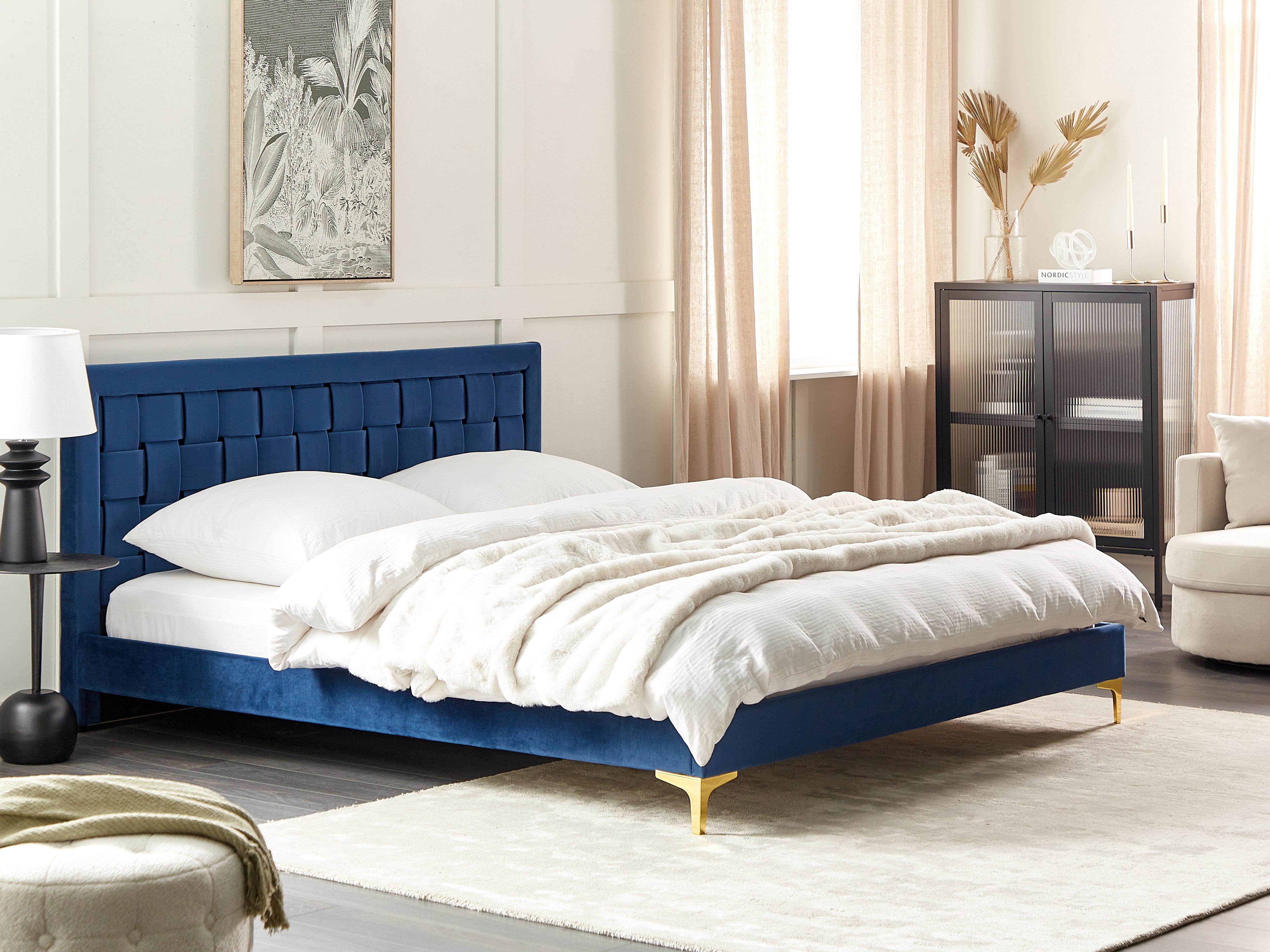 Bed Fluweel LIMOUX 180 x 200 cm Marineblauw
