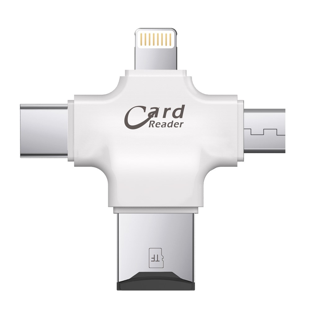 4in1 Micro SD Mini Kartenlesegerät Card Reader Lightning / Micro USB / USB C / USB A - Weiss