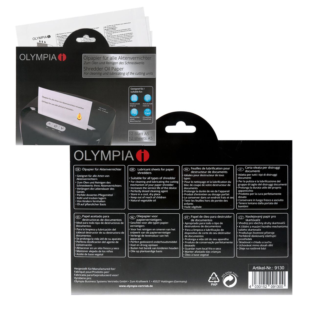 OLYMPIA PS 55CCi m Set mit Ölpapier Partikelschnitt Aktenvernichter, weiß
