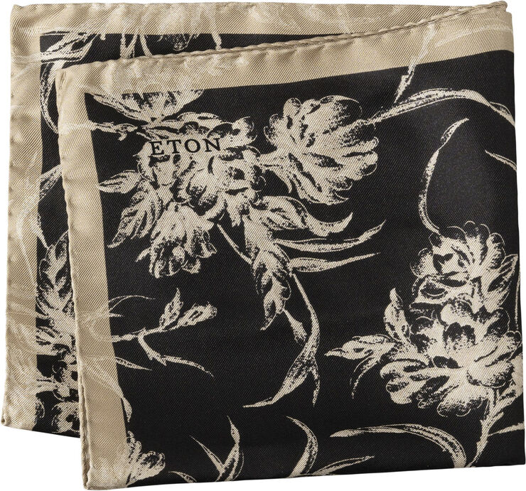 ETON Black Floral Silk Pocket Square Sort