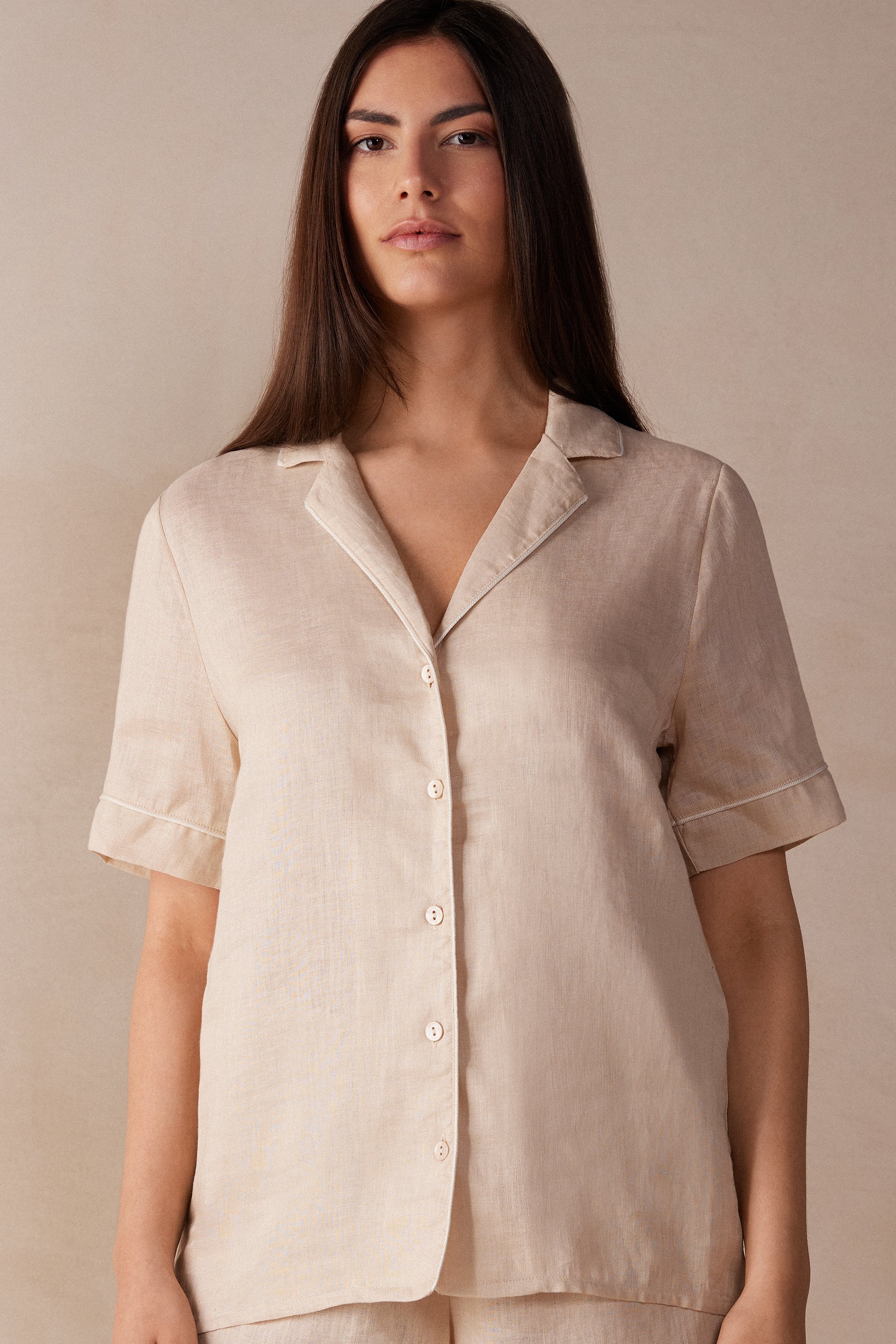 Camisa de linho de manga curta Yacht Night