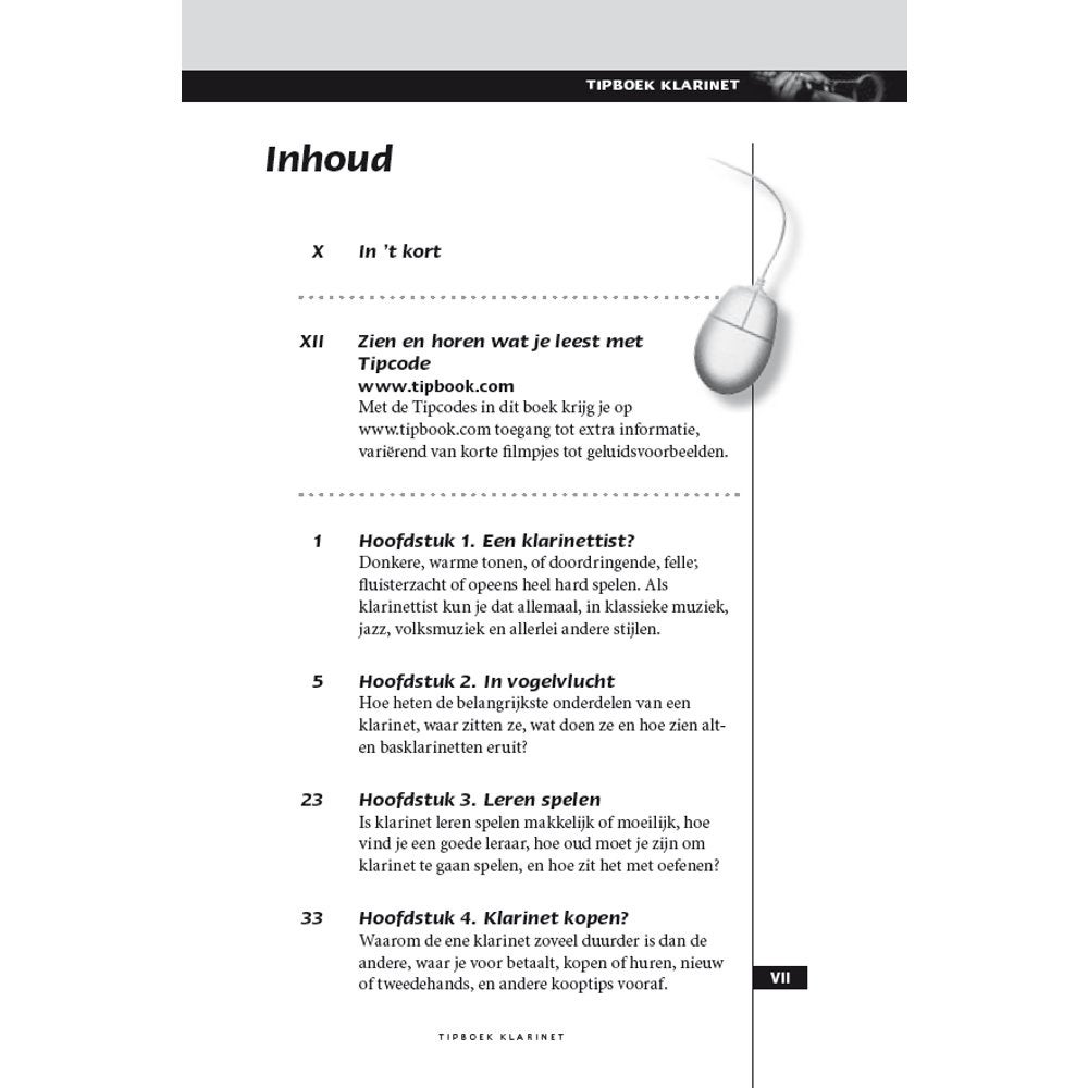 Tipboek klarinet met tipcodes