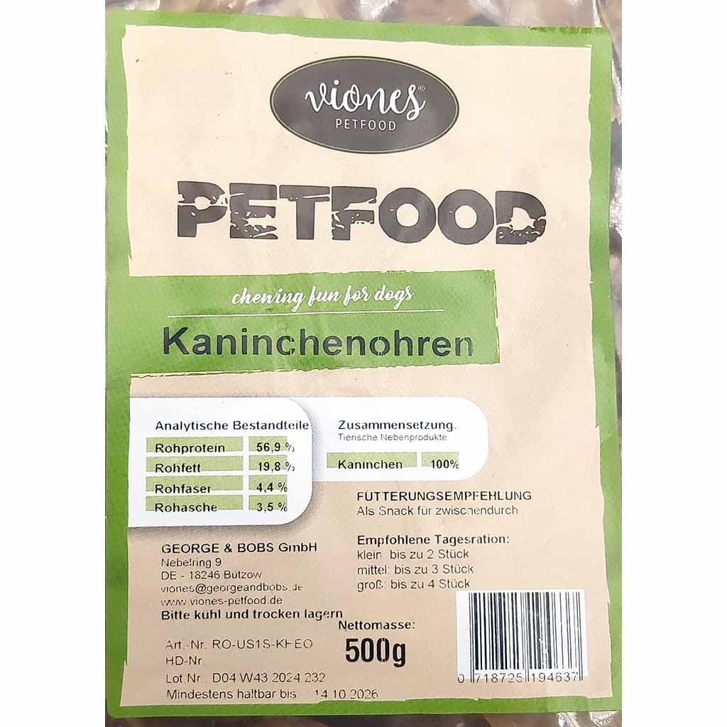 Hundesnack Kaninchenohren 500g MHD:14.10.26