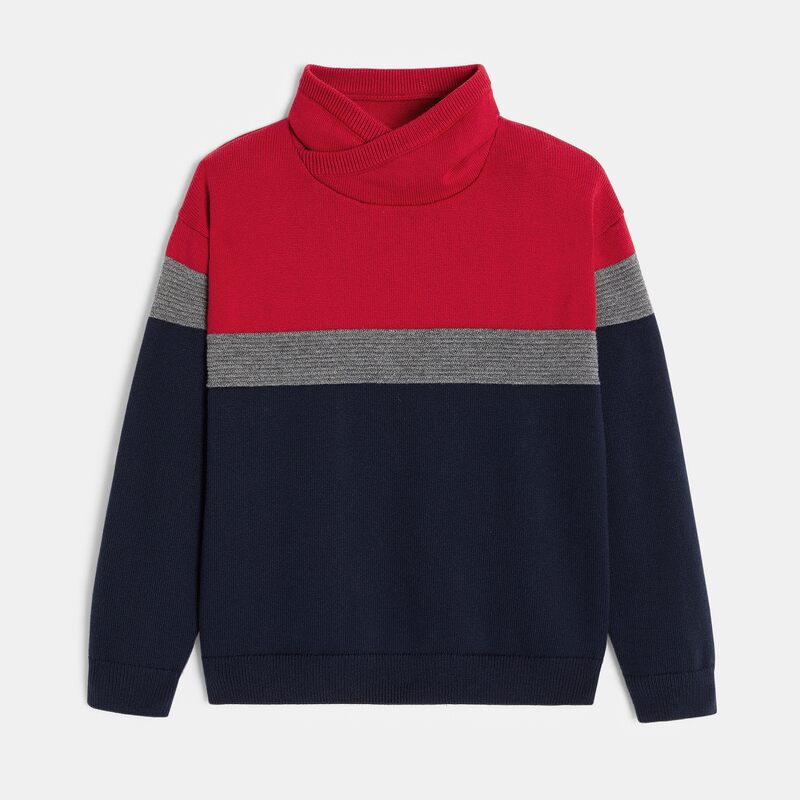 Pull d'hiver col snood bleu garçon