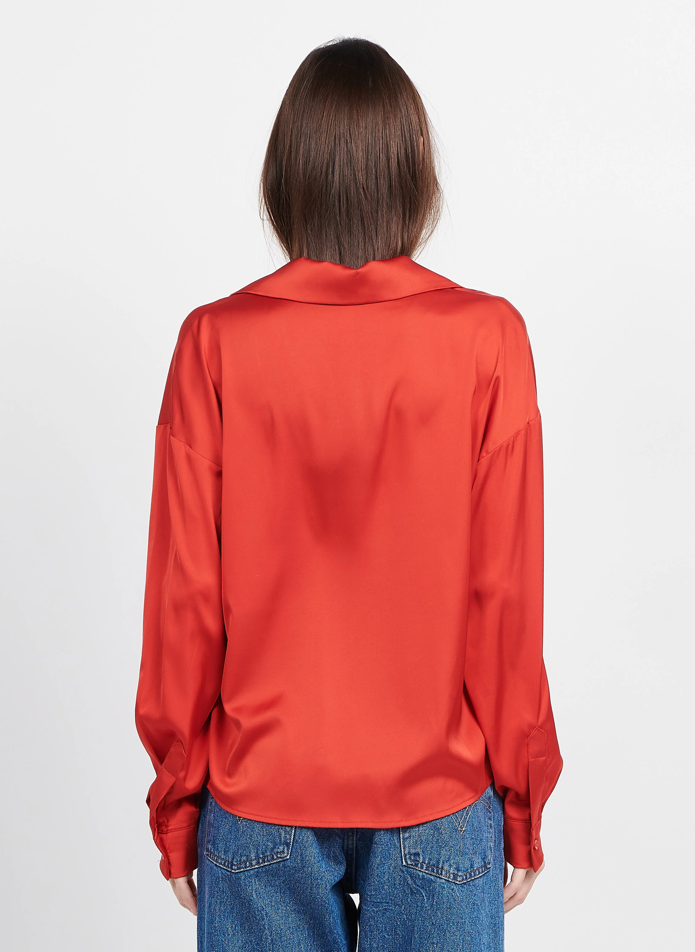 Chemise col V satinée | Orange