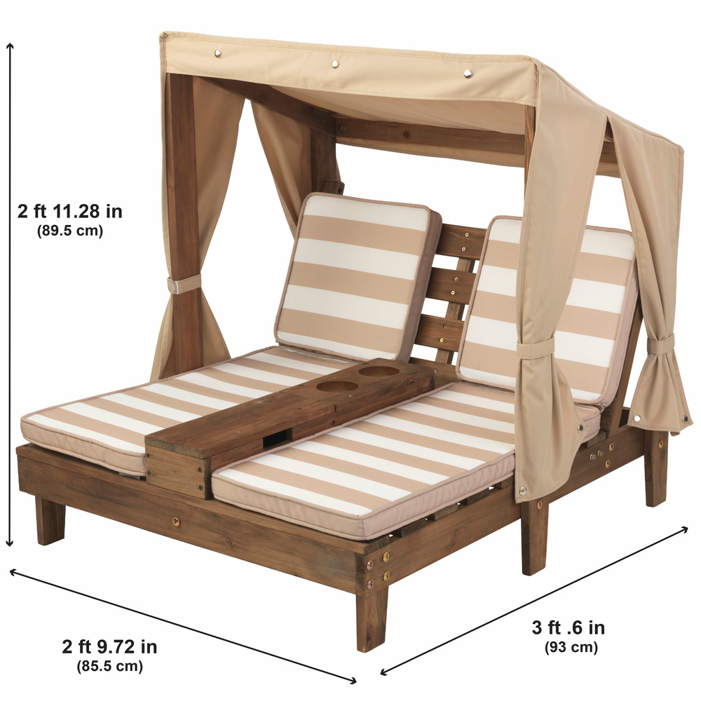 Double chaise longue avec porte-gobelets - expresso et écru