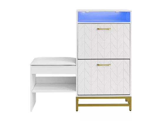 Armoire à chaussures avec 2 couvercles rabattables, banc à chaussures, étagère à chaussures, retourneur de chaussures, avec lumière
