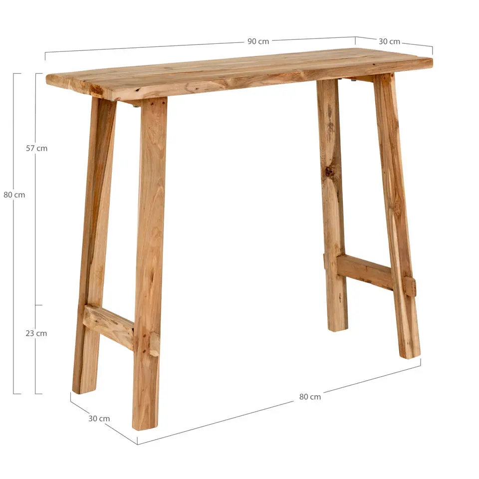 Sidetable Teakhout Naturel - 90x30x80cm - Landelijke Stijl