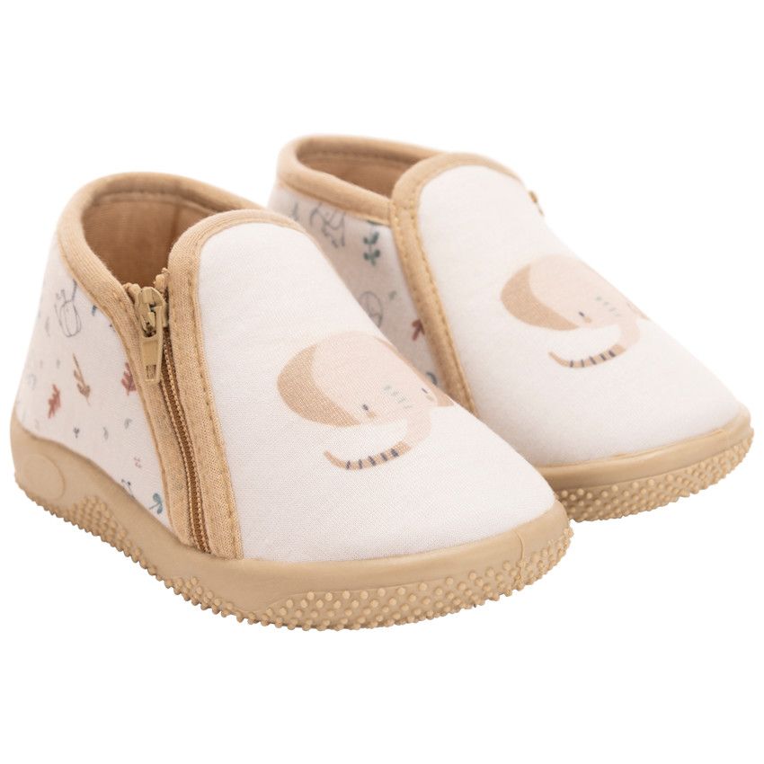 Chaussons bottillons zippés print éléphant pour bébé garçon - Ecru