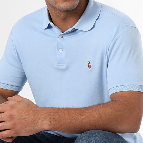 Polo Manches Courtes Custom Slim Fit Premium Soft Coton Bleu Clair