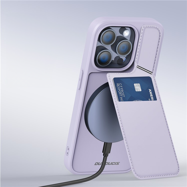 iPhone 15 Pro MagSafe Hybrid Leder Hülle mit Kartenfach   Kickstand Aufsteller (RFID Schutz) - Lila