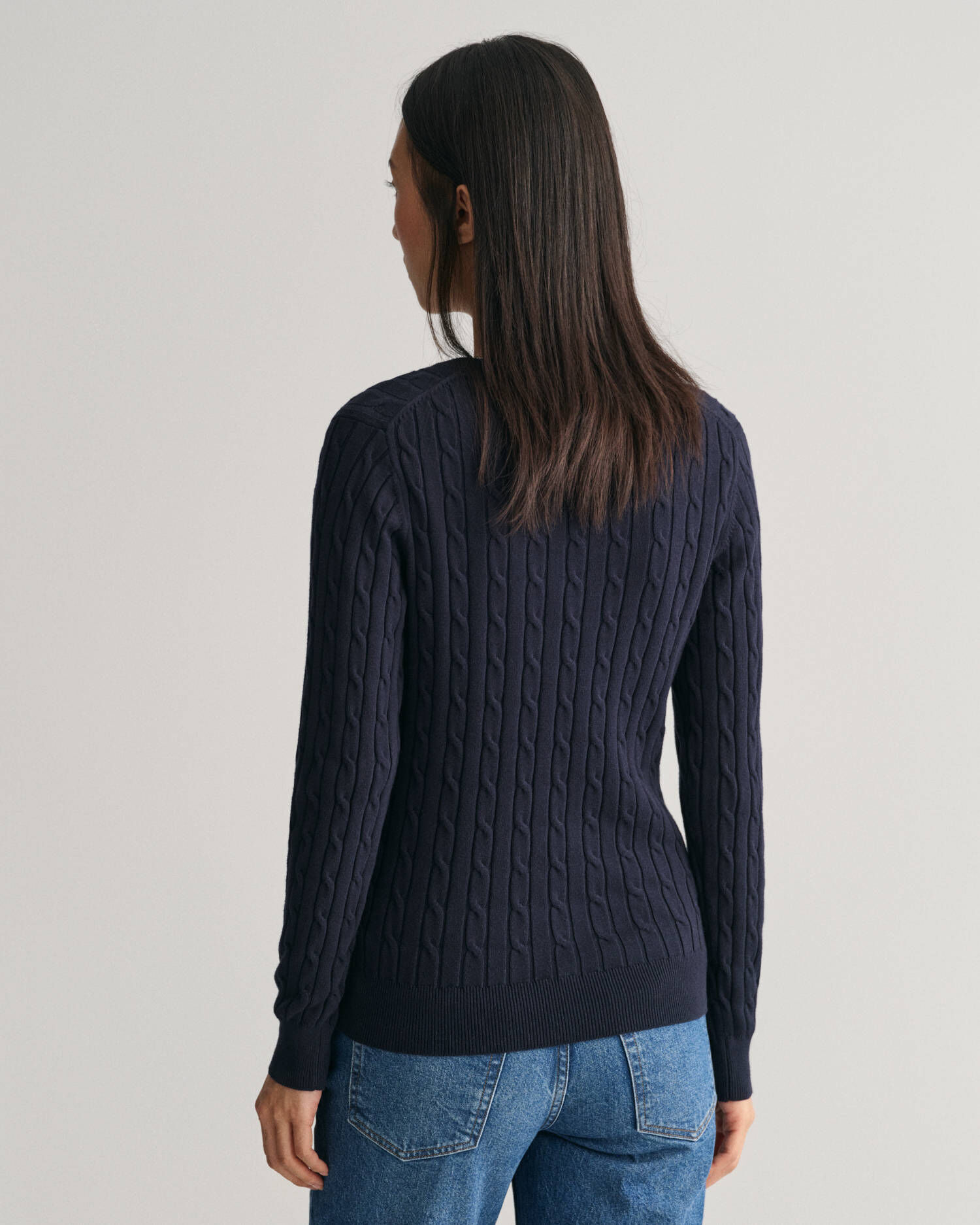 Gant| Damen Strickpullover STRETCH COTTON CABLE V-NECK