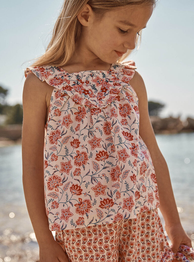 Blouse nude à imprimé fleuri