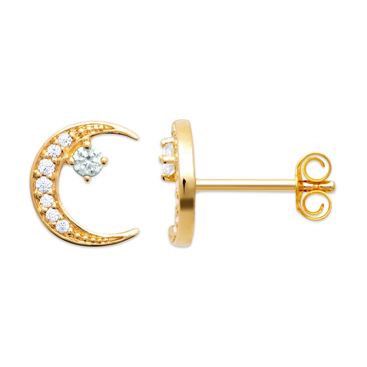 Boucles d'oreilles puces Brillaxis lune plaqué or