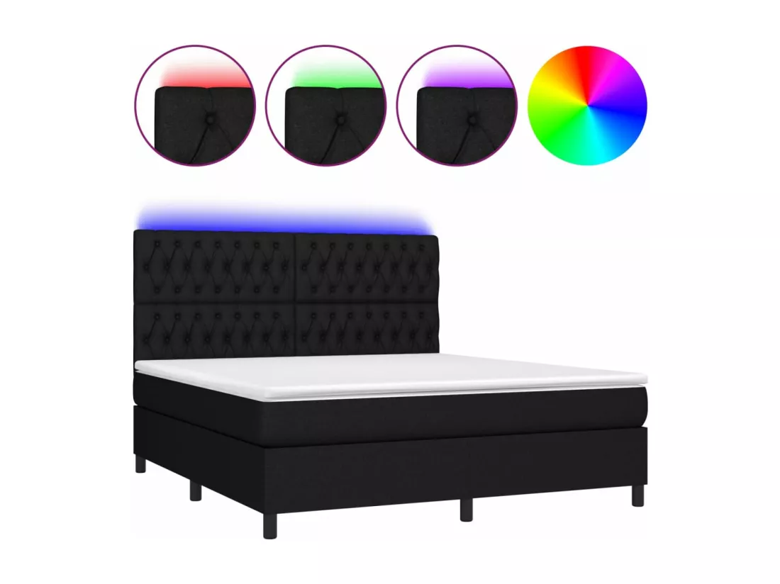 Sommier tapissier avec matelas et LED Noir 160x200 cm Tissu