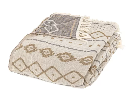 Dessus de Lit en Coton Ivoire Beige et Marron 240 x 260 cm