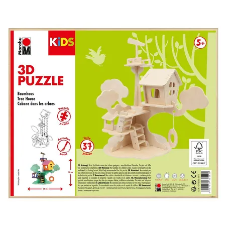 Marabu KiDS 3D Holzpuzzle Baumhaus, 37 Teile