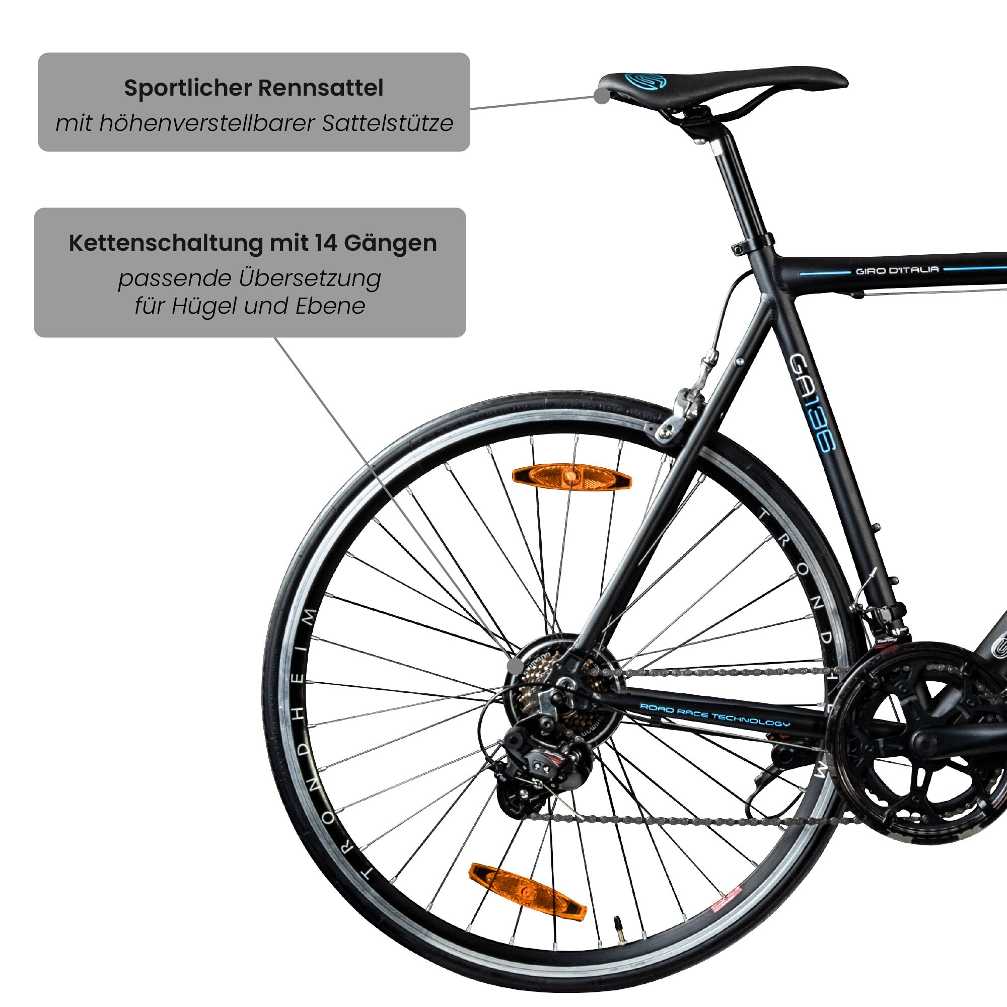 Galano Giro D'Italia Rennrad 28 Zoll Damen Herren 155 - 195 cm Fahrrad 14 Gänge Fitnessrad
