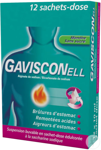 Gavisconell Menthe Sans Sucre Suspension Buvable Édulcorée À La Saccharine Sodique 12 Sachets