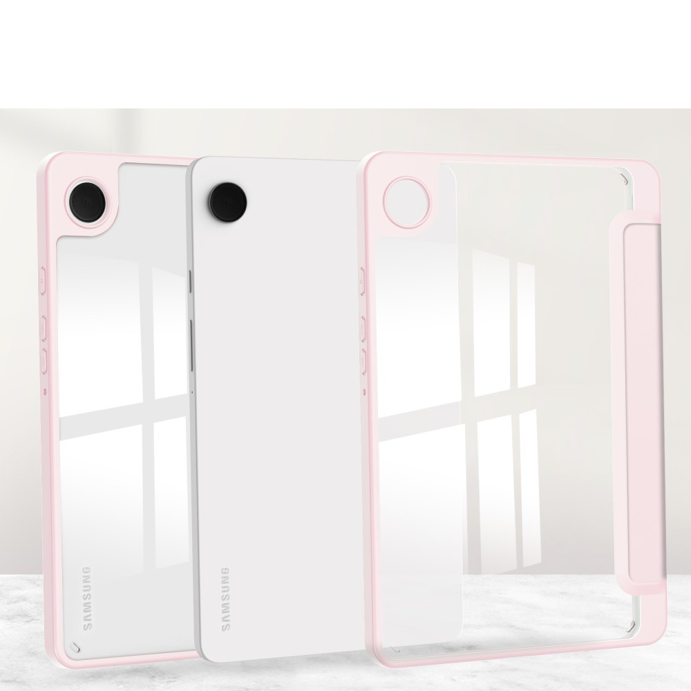 Samsung Galaxy Tab A11 / A9 Smart Cover Hybrid Hülle Leder Tasche Flip Cover   S-Pen Halterung - Rosa / Transparent